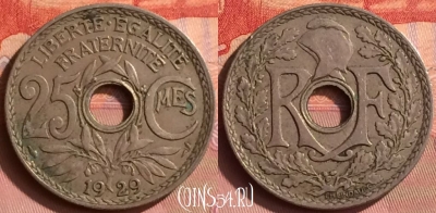 Франция 25 сантимов 1929 года, KM# 867a, 395o-067