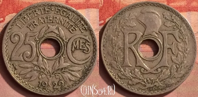 Франция 25 сантимов 1929 года, KM# 867a, 398o-036