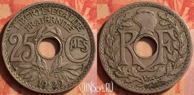 Франция 25 сантимов 1929 года, KM# 867a, 441o-029