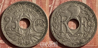 Франция 25 сантимов 1930 года, KM# 867a, 069p-129