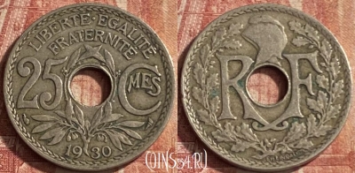 Франция 25 сантимов 1930 года, KM# 867a, 090p-023