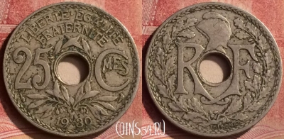 Франция 25 сантимов 1930 года, KM# 867a, 106m-131