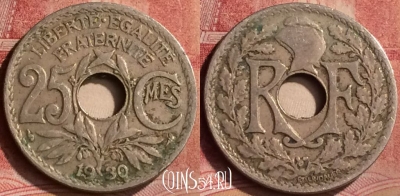 Франция 25 сантимов 1930 года, KM# 867a, 107m-034