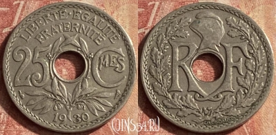 Франция 25 сантимов 1930 года, KM# 867a, 129p-077