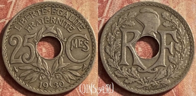 Франция 25 сантимов 1930 года, KM# 867a, 129p-079