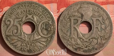 Франция 25 сантимов 1930 года, KM# 867a, 153m-079