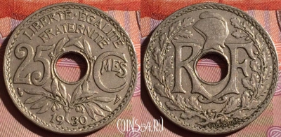 Франция 25 сантимов 1930 года, KM# 867a, 181c-063