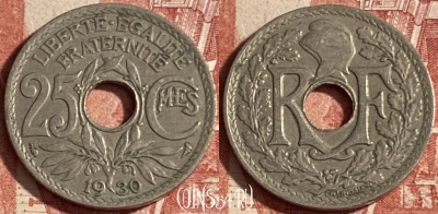 Франция 25 сантимов 1930 года, KM# 867a, 223p-103