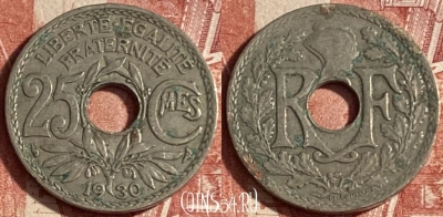 Франция 25 сантимов 1930 года, KM# 867a, 223p-140