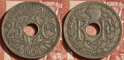 Франция 25 сантимов 1930 года, KM# 867a, 224p-133