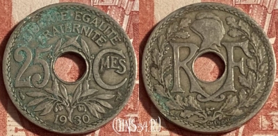 Франция 25 сантимов 1930 года, KM# 867a, 225p-129