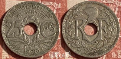 Франция 25 сантимов 1930 года, KM# 867a, 226p-014