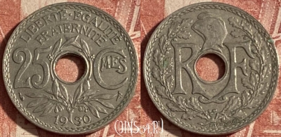 Франция 25 сантимов 1930 года, KM# 867a, 238p-041 ♛