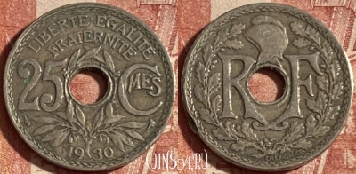Франция 25 сантимов 1930 года, KM# 867a, 240p-088