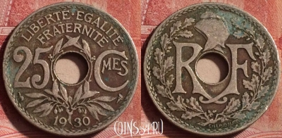 Франция 25 сантимов 1930 года, KM# 867a, 333k-116