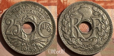 Франция 25 сантимов 1930 года, KM# 867a, 334s-024