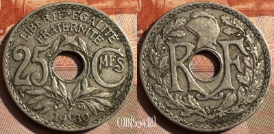 Франция 25 сантимов 1930 года, KM# 867a, 335s-019