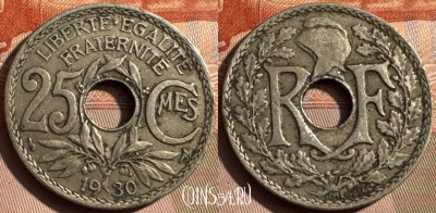 Франция 25 сантимов 1930 года, KM# 867a, 342s-050
