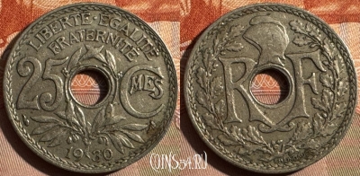 Франция 25 сантимов 1930 года, KM# 867a, 349s-102