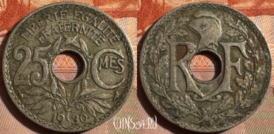 Франция 25 сантимов 1930 года, KM# 867a, 352s-110