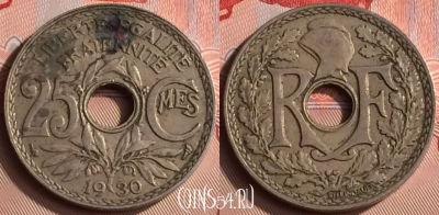 Франция 25 сантимов 1930 года, KM# 867a, 398-052
