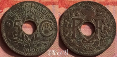 Франция 25 сантимов 1930 года, KM# 867a, 430o-038