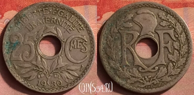 Франция 25 сантимов 1930 года, KM# 867a, 430o-097 ♛