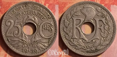 Франция 25 сантимов 1930 года, KM# 867a, 443o-036