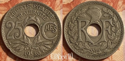 Франция 25 сантимов 1930 года, KM# 867a, 490р-129 ♛