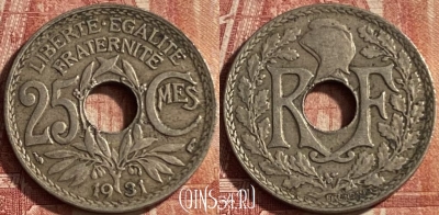 Франция 25 сантимов 1931 года, KM# 867a, 069p-080
