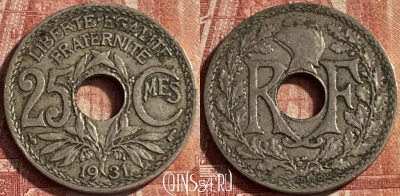 Франция 25 сантимов 1931 года, KM# 867a, 069p-115