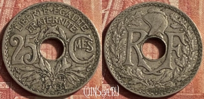 Франция 25 сантимов 1931 года, KM# 867a, 069p-123