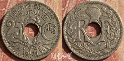 Франция 25 сантимов 1931 года, KM# 867a, 128p-001