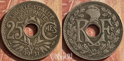 Франция 25 сантимов 1931 года, KM# 867a, 129p-049