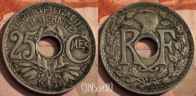 Франция 25 сантимов 1931 года, KM# 867a, 173s-114