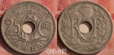 Франция 25 сантимов 1931 года, KM# 867a, 185m-135