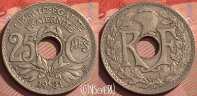 Франция 25 сантимов 1931 года, KM# 867a, 199l-021