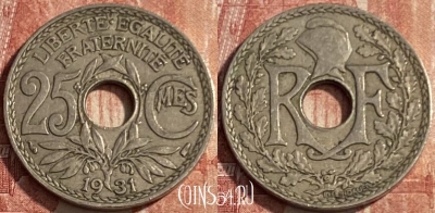 Франция 25 сантимов 1931 года, KM# 867a, 228q-004 ♛
