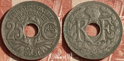 Франция 25 сантимов 1931 года, KM# 867a, 238p-031 ♛