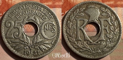 Франция 25 сантимов 1931 года, KM# 867a, 325s-060