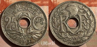 Франция 25 сантимов 1931 года, KM# 867a, 327s-122 ♛