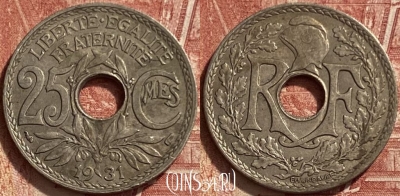 Франция 25 сантимов 1931 года, KM# 867a, 330q-101 ♛
