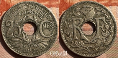 Франция 25 сантимов 1931 года, KM# 867a, 337s-122