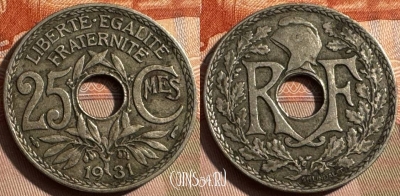 Франция 25 сантимов 1931 года, KM# 867a, 337s-138