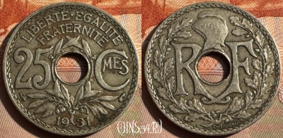 Франция 25 сантимов 1931 года, KM# 867a, 354s-057