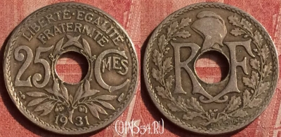 Франция 25 сантимов 1931 года, KM# 867a, 406-111