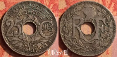 Франция 25 сантимов 1931 года, KM# 867a, 441o-031