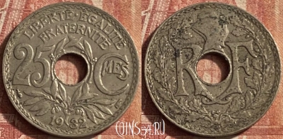 Франция 25 сантимов 1932 года, KM# 867a, 075p-067