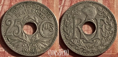 Франция 25 сантимов 1932 года, KM# 867a, 077p-140