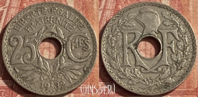 Франция 25 сантимов 1932 года, KM# 867a, 088p-016